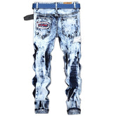 Embroidered ripped patch colorblock jeans